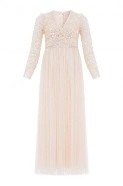 Needle & Thread Holding LTD Amalie Bodice Long Sleeve V-Neck Ankle Gown