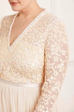 Needle & Thread Holding LTD Amalie Bodice Long Sleeve V-Neck Ankle Gown