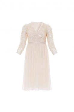 Needle & Thread Holding LTD Amalie Bodice Long Sleeve V-Neck Midi Dress All - Womenswear