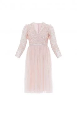 Needle & Thread Holding LTD Amalie Bodice Long Sleeve V-Neck Midi Dress All - Womenswear