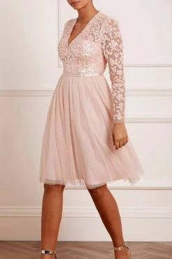 Needle & Thread Holding LTD Amalie Bodice Long Sleeve V-Neck Midi Dress All - Womenswear