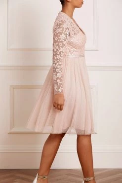 Needle & Thread Holding LTD Amalie Bodice Long Sleeve V-Neck Midi Dress All - Womenswear