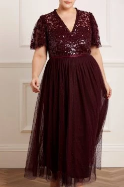 Needle & Thread Holding LTD Amalie Bodice Short Sleeve V-Neck Ankle Gown