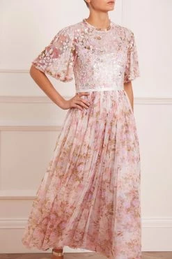 Needle & Thread Holding LTD All - Womenswear Darling Meadow Sequin Bodice Short Sleeve Ankle Gown