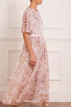 Needle & Thread Holding LTD All - Womenswear Darling Meadow Sequin Bodice Short Sleeve Ankle Gown