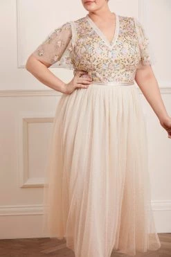 Needle & Thread Holding LTD Emma Ditsy Bodice V-Neck Ankle Gown All - Womenswear