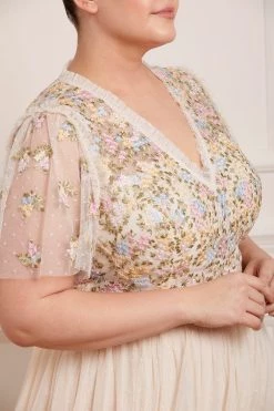 Needle & Thread Holding LTD Emma Ditsy Bodice V-Neck Ankle Gown All - Womenswear