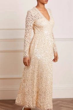 Needle & Thread Holding LTD Floral Daze Sequin V-Neck Ankle Gown