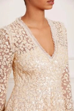 Needle & Thread Holding LTD Floral Daze Sequin V-Neck Ankle Gown