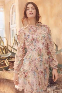 Needle & Thread Holding LTD Floral Diamond Ruffle Dress