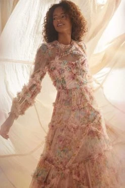 Needle & Thread Holding LTD All - Womenswear Floral Diamond Ruffle Gown