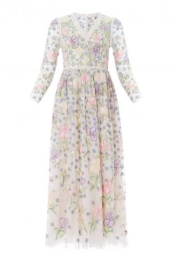 Needle & Thread Holding LTD Iris Embroidered V-Neck Ankle Gown All - Womenswear