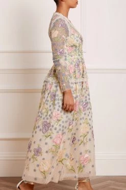 Needle & Thread Holding LTD Iris Embroidered V-Neck Ankle Gown All - Womenswear