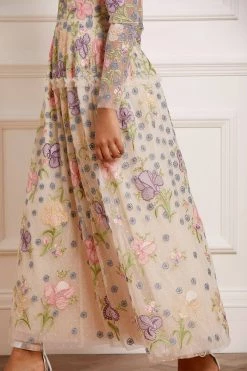 Needle & Thread Holding LTD Iris Embroidered V-Neck Ankle Gown All - Womenswear