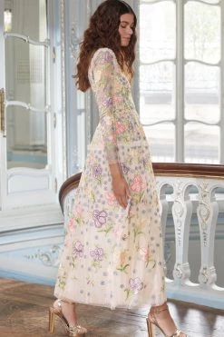 Needle & Thread Holding LTD Iris Embroidered V-Neck Ankle Gown All - Womenswear