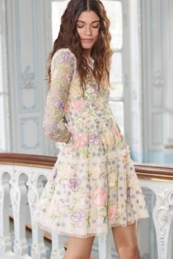 Needle & Thread Holding LTD All - Womenswear Iris Embroidered V-Neck Micro Mini Dress