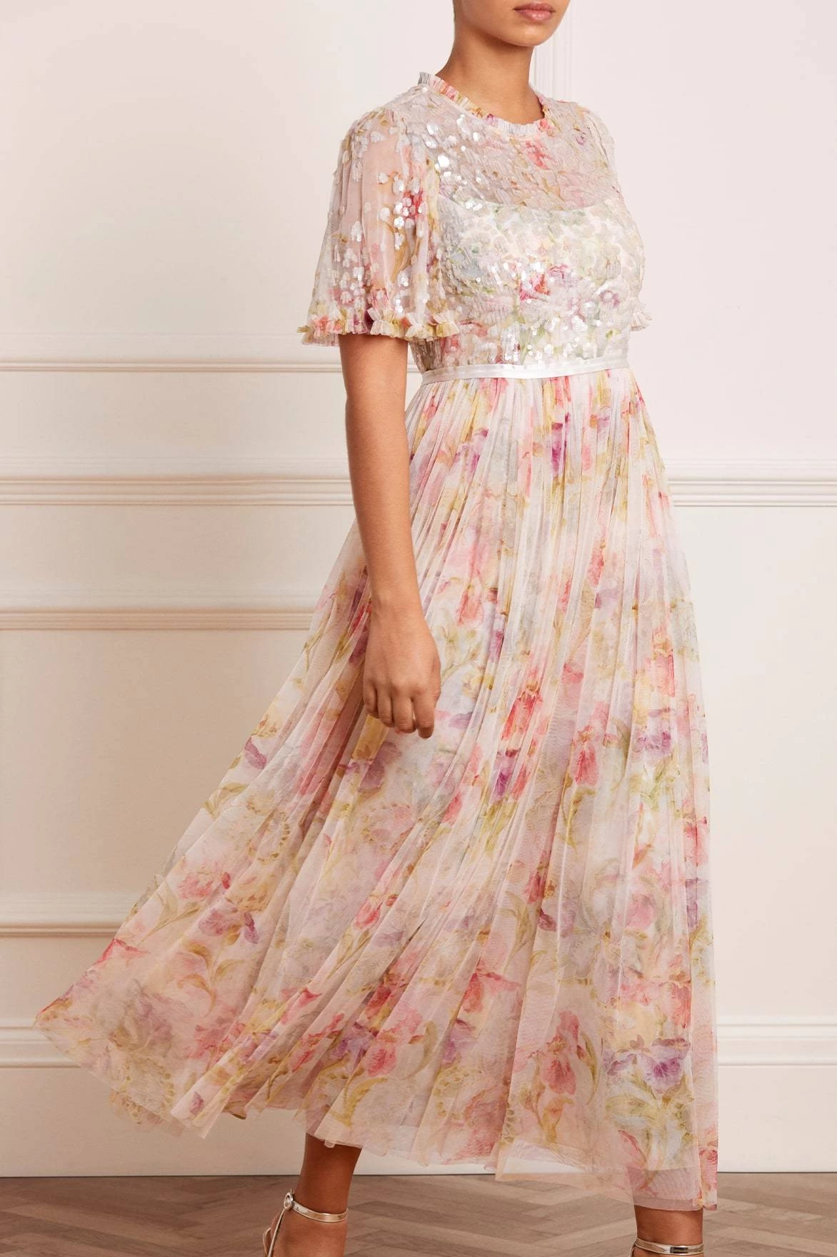 Needle & Thread Holding LTD Iris Sequin Bodice Short Sleeve Round Neck Ankle Gown All - Womenswear 1 Needle & Thread Holding LTD Iris Sequin Bodice Short Sleeve Round Neck Ankle Gown All - Womenswear