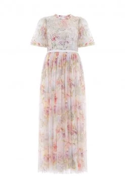 Needle & Thread Holding LTD Iris Sequin Bodice Short Sleeve Round Neck Ankle Gown All - Womenswear