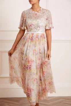 Needle & Thread Holding LTD Iris Sequin Bodice Short Sleeve Round Neck Ankle Gown All - Womenswear 12 Needle & Thread Holding LTD Iris Sequin Bodice Short Sleeve Round Neck Ankle Gown All - Womenswear