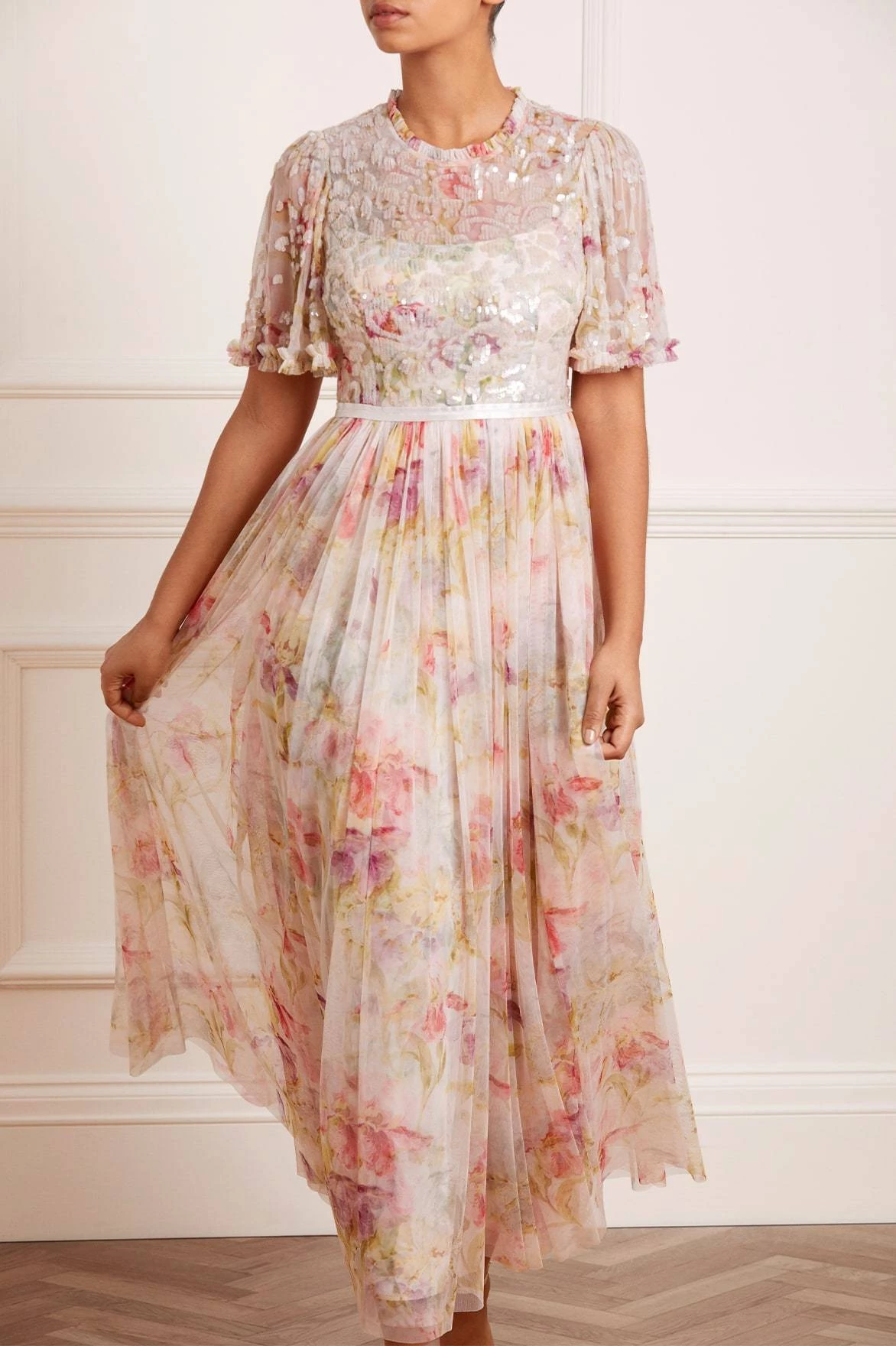 Needle & Thread Holding LTD Iris Sequin Bodice Short Sleeve Round Neck Ankle Gown All - Womenswear 4 Needle & Thread Holding LTD Iris Sequin Bodice Short Sleeve Round Neck Ankle Gown All - Womenswear