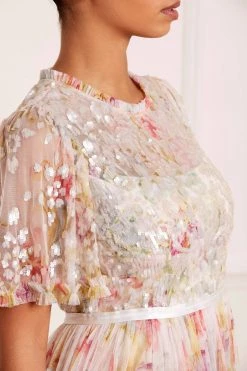 Needle & Thread Holding LTD Iris Sequin Bodice Short Sleeve Round Neck Ankle Gown All - Womenswear 16 Needle & Thread Holding LTD Iris Sequin Bodice Short Sleeve Round Neck Ankle Gown All - Womenswear