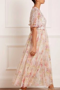 Needle & Thread Holding LTD All - Womenswear Iris Sequin Bodice Short Sleeve V-Neck Ankle Gown