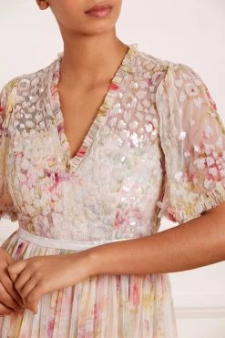 Needle & Thread Holding LTD All - Womenswear Iris Sequin Bodice Short Sleeve V-Neck Ankle Gown