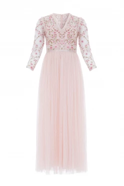 Needle & Thread Holding LTD Rosie Lace Bodice Long Sleeve V-Neck Ankle Gown