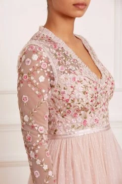 Needle & Thread Holding LTD Rosie Lace Bodice Long Sleeve V-Neck Ankle Gown