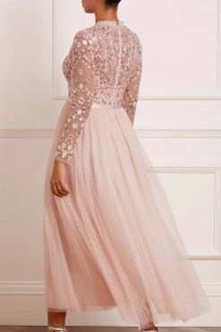 Needle & Thread Holding LTD Rosie Lace Bodice Long Sleeve V-Neck Ankle Gown