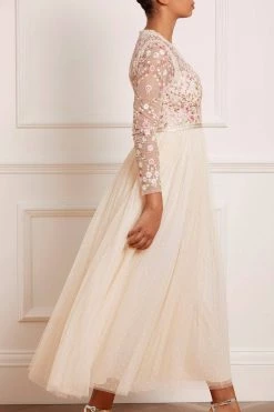 Needle & Thread Holding LTD Rosie Lace Bodice Long Sleeve V-Neck Ankle Gown All - Womenswear