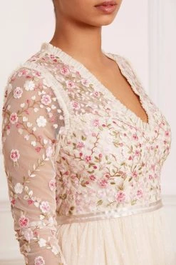 Needle & Thread Holding LTD Rosie Lace Bodice Long Sleeve V-Neck Ankle Gown All - Womenswear