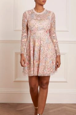 Needle & Thread Holding LTD Secret Garden Long Sleeve Micro Mini Dress