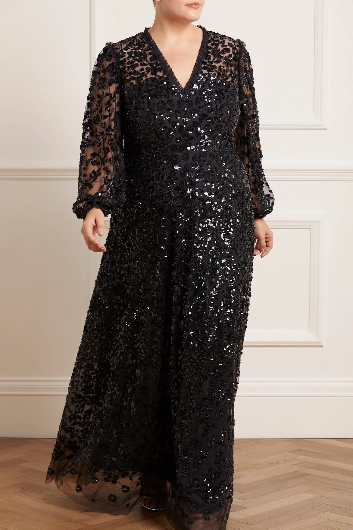 Needle & Thread Holding LTD All - Womenswear Seren Long Sleeve V-Neck Gown 1 Needle & Thread Holding LTD All - Womenswear Seren Long Sleeve V-Neck Gown