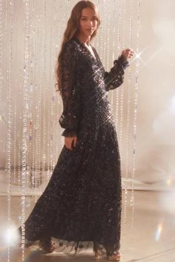 Needle & Thread Holding LTD All - Womenswear Seren Long Sleeve V-Neck Gown 17 Needle & Thread Holding LTD All - Womenswear Seren Long Sleeve V-Neck Gown