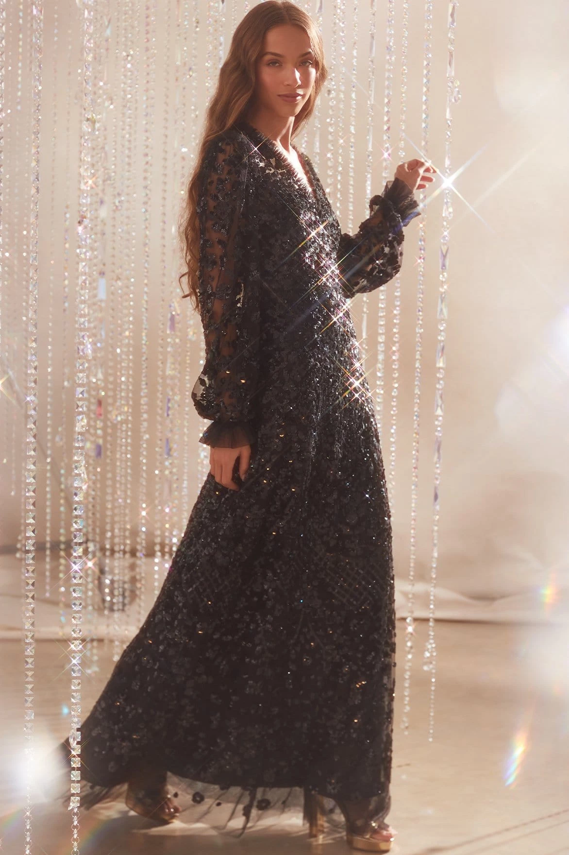 Needle & Thread Holding LTD All - Womenswear Seren Long Sleeve V-Neck Gown 9 Needle & Thread Holding LTD All - Womenswear Seren Long Sleeve V-Neck Gown