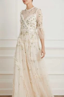 Needle & Thread Holding LTD Shimmer Ditsy Long Sleeve Gown