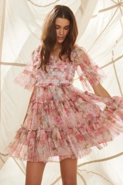 Needle & Thread Holding LTD Summer Song Peaches Smocked Micro Mini Dress All - Womenswear