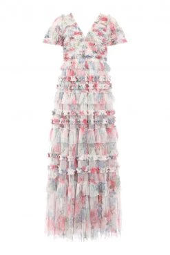Needle & Thread Holding LTD Sweet Posy V-Neck Ruffle Gown