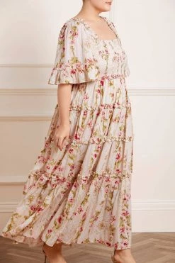 Needle & Thread Holding LTD Waltzing Blooms Cotton Smocked Ankle Gown