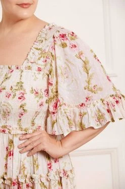 Needle & Thread Holding LTD Waltzing Blooms Cotton Smocked Ankle Gown