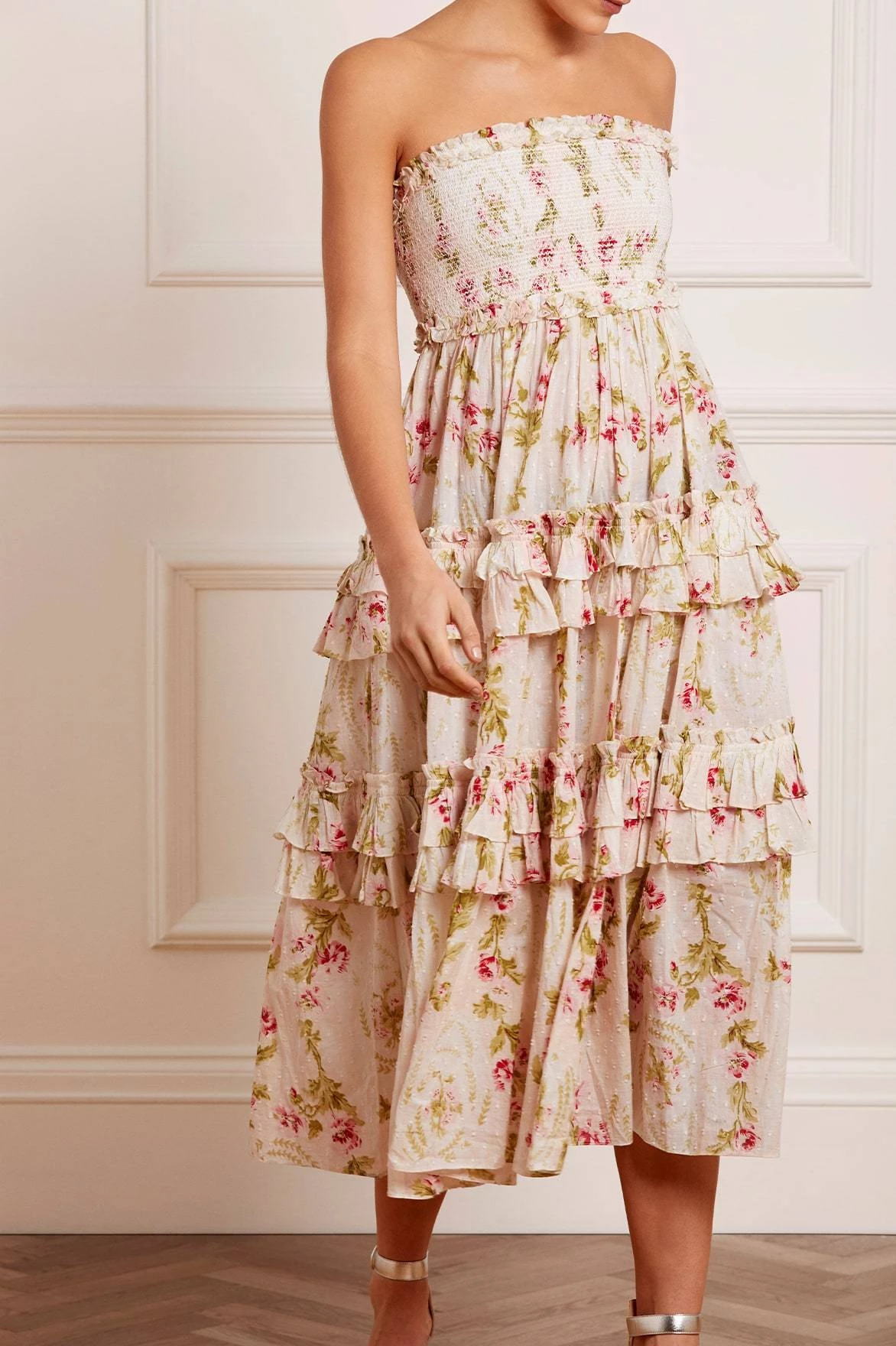 Needle & Thread Holding LTD All - Womenswear Waltzing Blooms Cotton Smocked Bandeau Ballerina Dress 1 Needle & Thread Holding LTD All - Womenswear Waltzing Blooms Cotton Smocked Bandeau Ballerina Dress