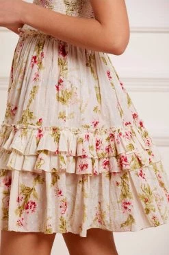 Needle & Thread Holding LTD Waltzing Blooms Cotton Smocked Bandeau Micro Mini Dress