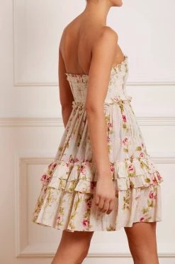 Needle & Thread Holding LTD Waltzing Blooms Cotton Smocked Bandeau Micro Mini Dress